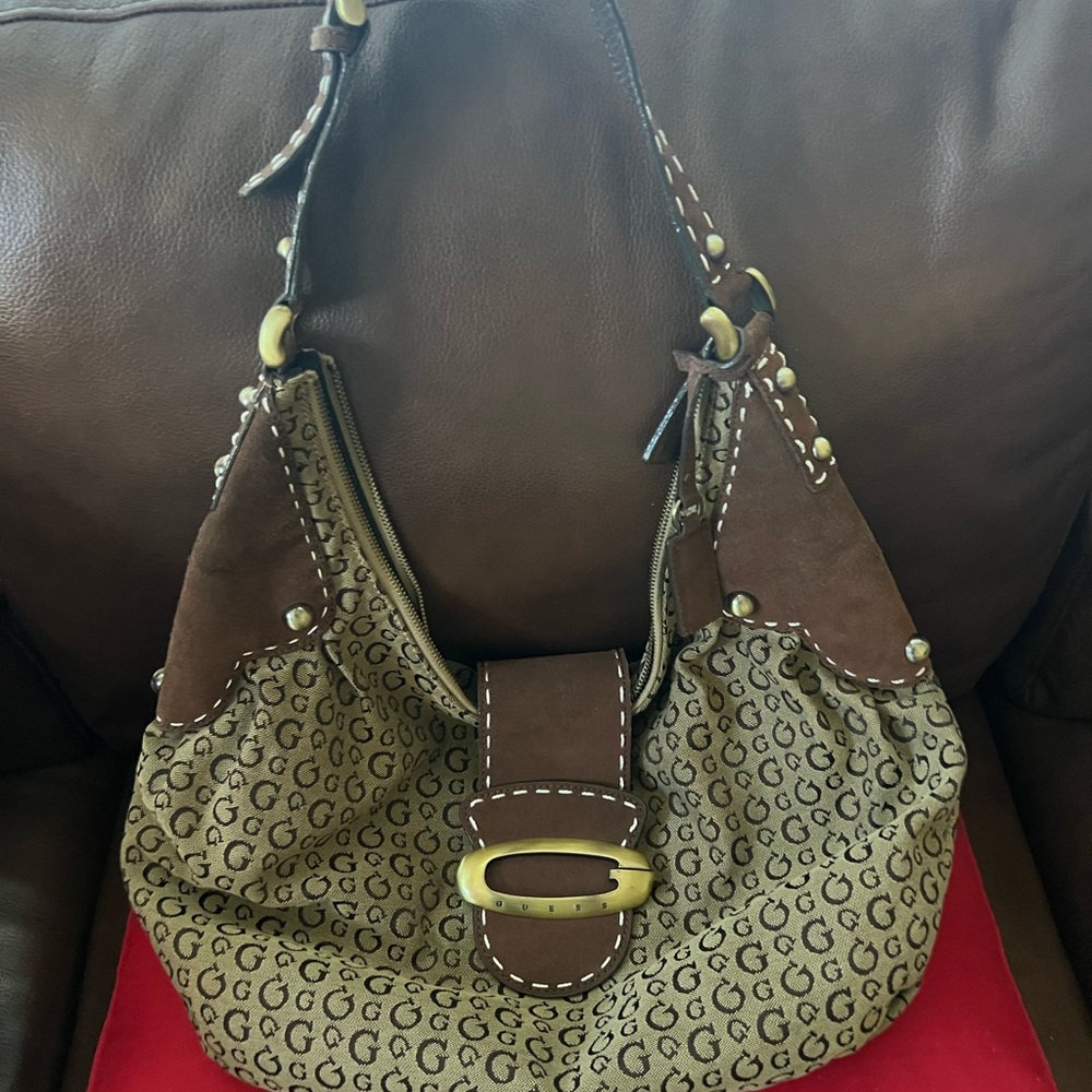 RARE Vintage Brown GUESS GG Patterned HOBO Bag